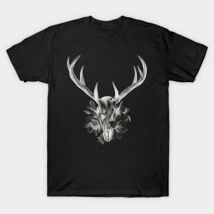 Deer Skull with Antlers in a Bed of Flowers and Lilys T-Shirt T-Shirt